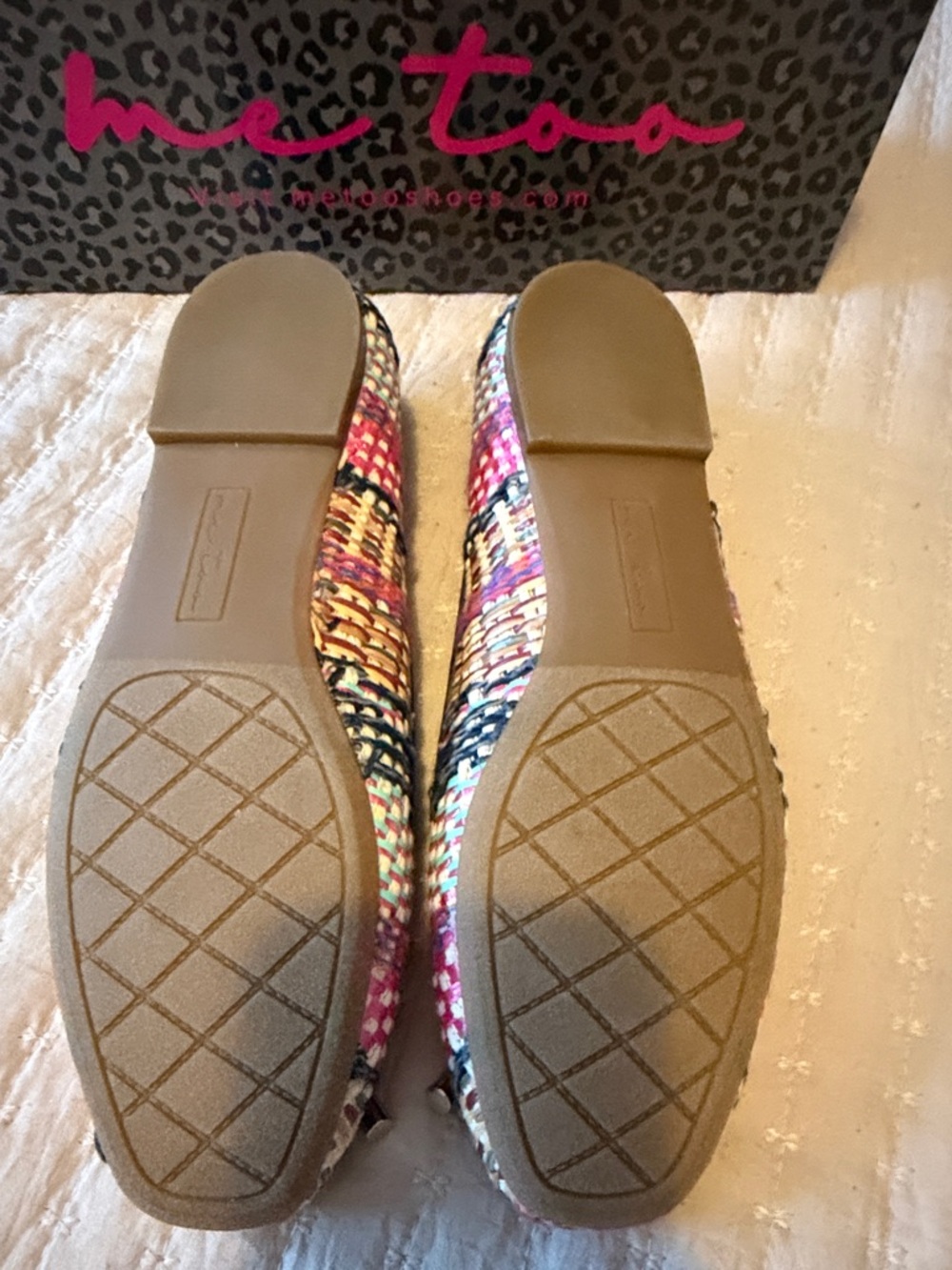 "me too" Pink Multicolor Woven Bow Ballet Flats with Navy Trim 6M    LOVE ❤️ NWT - Picture 4 of 8